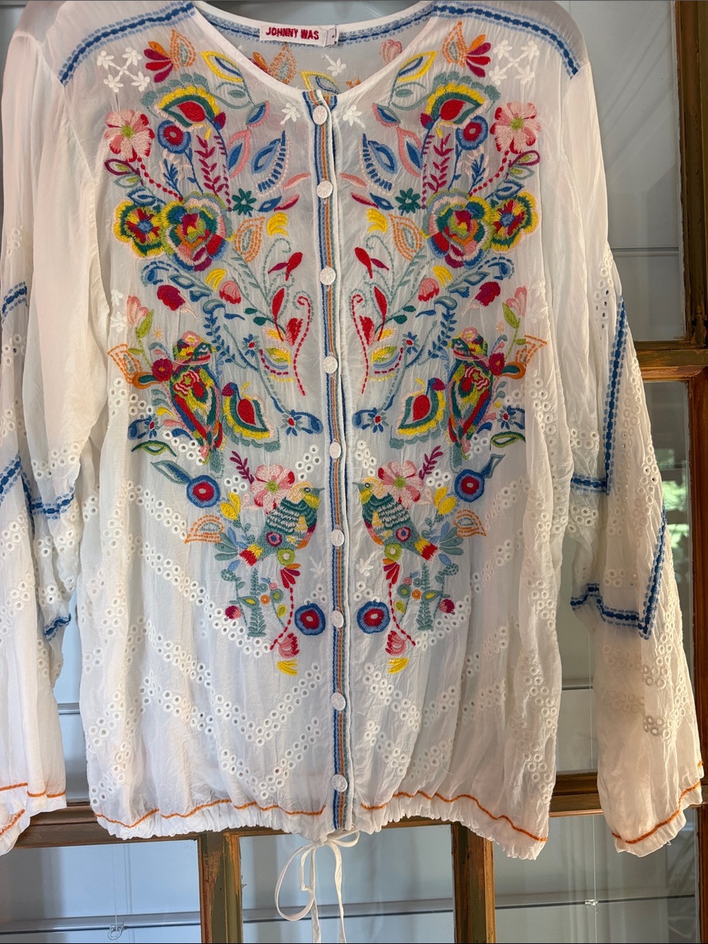Johnny Was White Eyelet Tunic with Multicolor Floral Embroidery - Picture 10 of 10